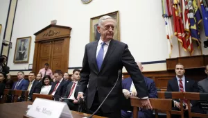 Defense Secretary Jim Mattis takes his seat for a hearing of the House Armed Services Committee