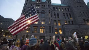 Around 7000 protesters gathered in downtown Minneapolis to denounce Republican President Trump and express solidarity with immigrants