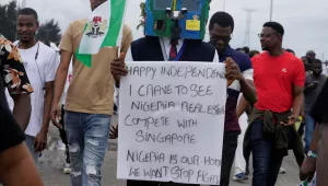 A supporter of Nigeria Labour Party's, Presidential Candidate, Peter Obi, during a rally in Lagos Nigeria