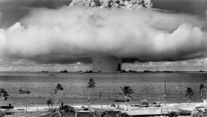A US nuclear test at Bikini Atoll in the 1940s.