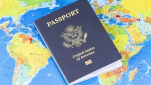 American Passport over Map of World