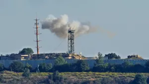 Smoke rises from inside an Israeli army position