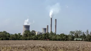 Smokestacks and cooling towers at a power plant
