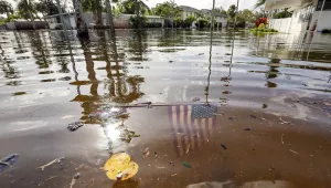 An American flag submerged in floodwaters from hurricane Helene.