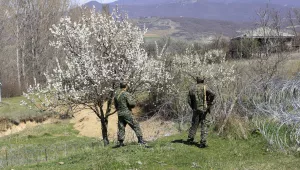 Georgian border guards patrol a border with Georgia's breakaway region of South Ossetia,