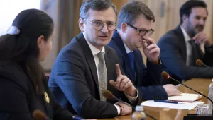 Ukrainian Foreign Minister Dmytro Kuleba attends a meeting with US Secretary of State Antony Blinken, in Kyi