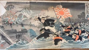 Japanese woodblock print depicts troops of China’s Qing dynasty clashing with those of Meiji Japan 
