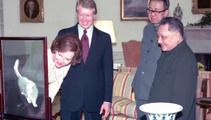 President Jimmy Carter and First Lady Rosalynn Carter viewing a gift from Vice Chairman Deng Xiaoping 