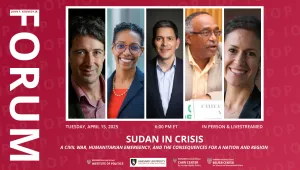 Graphic for JFK, Jr. Forum event displaying the title and headshots of panel.