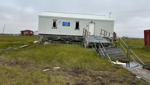 Permafrost thaw damaged this Alaska Army National Guard building. 