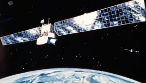 An artist's concept shows a space based sensor emplaced at high altitude to boost phase surveillance and tracking. April 1985.