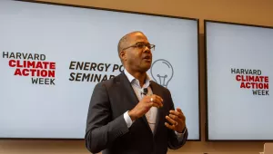Christopher Smith speaks at a September 15 Energy Policy Seminar at Harvard Kennedy School in Cambridge, MA.
