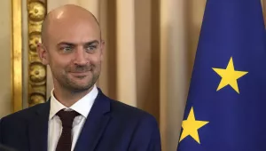 New French Foreign Minister Jean-Noel Barrot smiles as he attends the handover ceremony, Monday, Sept. 23, 2024 in Paris.