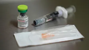 FILE - A vial of the measles, mumps and rubella (MMR) vaccine is pictured at International Community Health Services, Wednesday, Sept. 10, 2025, in Seattle. (AP Photo/Lindsey Wasson, file)