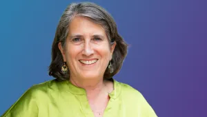 Rachel Morello-Frosch, a smiling middle-aged woman with short gray hair in a green blouse.