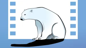 An illustration of a sitting polar bear. 
