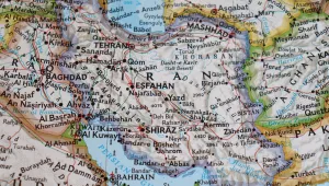  Illustration of a world map zone and of Iran country