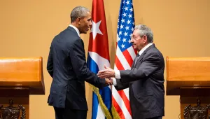 Barack Obama and Raul Castro Shaking Hands