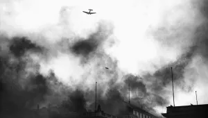 Squadron of bombers flying over the political center of Berlin, Wilhelmstrasse, Sept. 20, 1937, in a sham attack on the capital. 