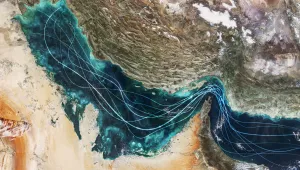 satellite image of the flow of traffic in the Strait of Hormuz