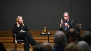 Nicholas Burns giving a speech in Oslo in 2026.