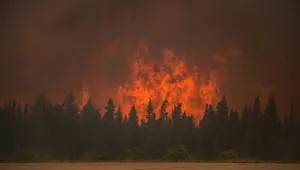 A wildfire near La Ronge, Saskatchewan, July 15, 2015.