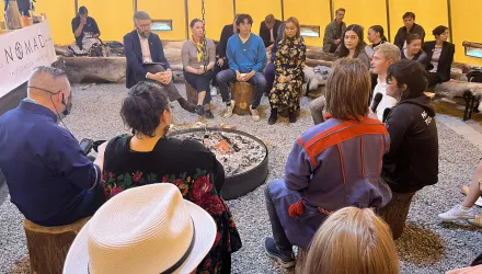 Student-led discussion in a tent in Arendal, Norway