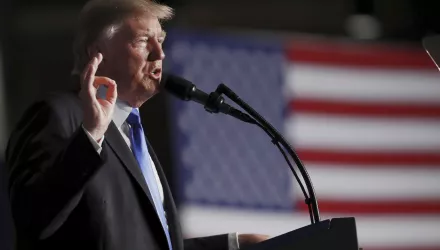 President Donald Trump speaks at Fort Myer