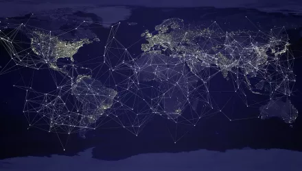 world map with lines connecting major cities