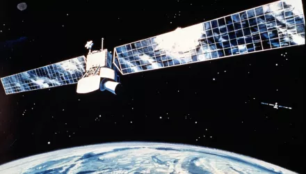 An artist's concept shows a space based sensor emplaced at high altitude to boost phase surveillance and tracking. April 1985.