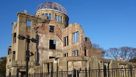 Genbaku, the Atomic Bomb Dome, is a UNESCO World Heritage Site in Hiroshima, Japan that stands as a striking reminder of the horrors of the atomic bombings.