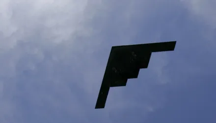 This April 3, 2006 file photo shows a B2 stealth bomber flying over Kauffman Stadium during baseball opening day ceremonies in Kansas City, Mo. 