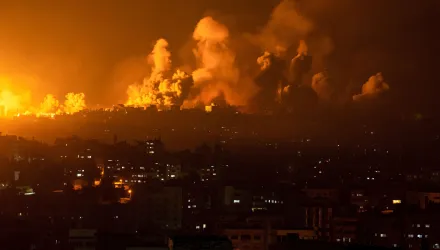 Fire and smoke rise following an Israeli airstrike in Gaza City, Sunday, Oct. 8, 2023. (AP Photo/Fatima Shbair)