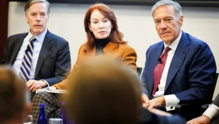 Mike Pompeo (far right) with Meghan O’Sullivan and Nicholas Burns.