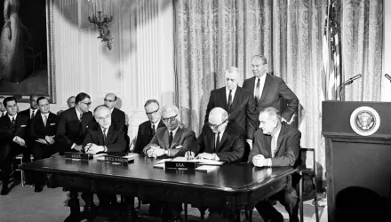 Dean Rusk, Secretary of State of the United States, signed the Outer Space Treaty at a White House ceremony on January 27, 1967.