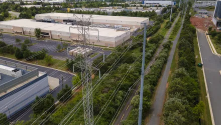 High-voltage transmission lines provide electricity to data centers in Ashburn in Loudon County, Virginia, on Sunday, July 16, 2023.