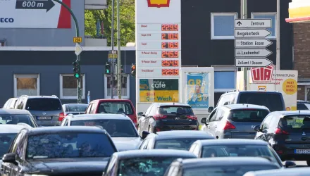 A fuel station in the City centre of Essen, Germany, shows high fuel prices due to the war in Iran, Wednesday, April 1, 2026. (AP Photo/Martin Meissner)