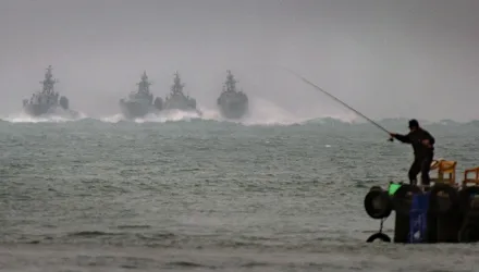 The Taiwanese Navy prepares for rapid reaction exercises with patrol boats at the mouth of the Tanshui river, Tuesday, Jan. 13, 2004, in the coastal town of Tainshui, northern Taiwan. 