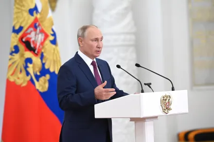 President Vladimir Putin gives a speech to the members of the Russian Olympic team for the 2020 Summer Olympics in Tokyo