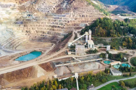 Aerial view of the Erzberg open pit iron mine in Austria