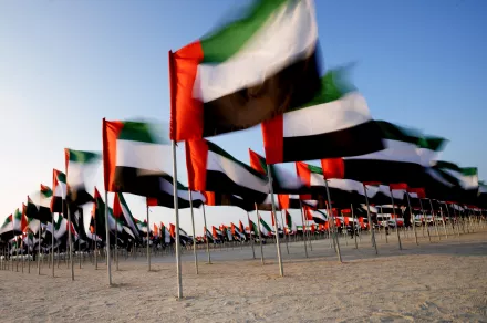 Six thousands flags which form a collective portrait of Dubai leaders, are put in display to celebrate the country's Flag Day in Dubai, United Arab Emirates, Saturday, Nov. 4, 2023.