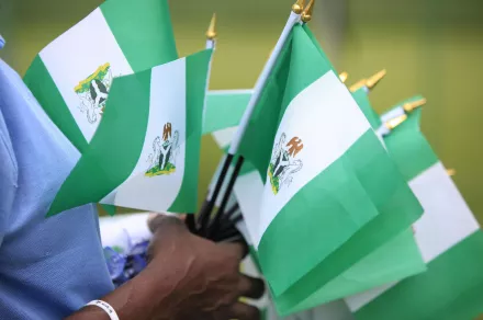Nigerian Flags being held by a woman's hand