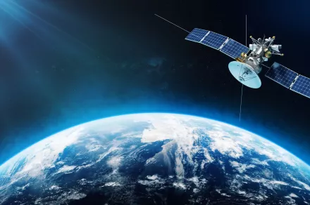 Space satellite orbiting the Earth. 3d rendering
