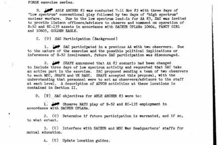 A US Air Force after-action report describes three days of "low spectrum" conventional play followed by two days of "high spectrum nuclear warfare". From the National Security Archive.