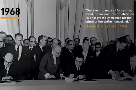 The NPT opens for signature, backed by the United States, the Soviet Union, the United Kingdom, and influential non-nuclear weapons states like Mexico and Ireland. China and France do not join. Under U.S. and Soviet pressure, West Germany signed in 1969. 