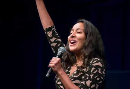 2018 Arctic Innovator, Reine Rambert, pitches at the Arctic Innovation Lab