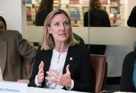 Andrea Thompson at a Belfer Center Director's Lunch.