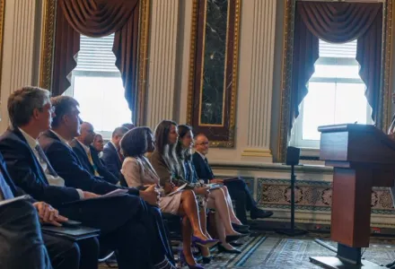 Camille Stewart Gloster speaking at a podium.
