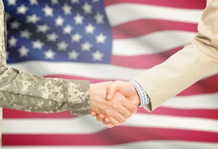 Solider and Civilian shaking hands