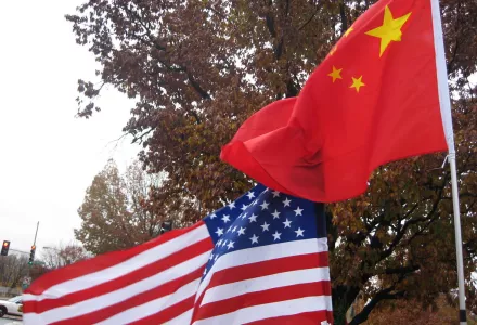 The flags of the United States and China.